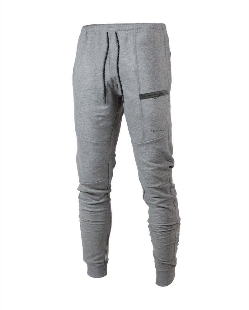 Mens fitness leisure cotton running feet sweat pants With Cell phone pocket - grey