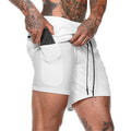 Men's Quick-Drying Gym Shorts  Fitness Running Shorts with Cell Phone Pocket - white 