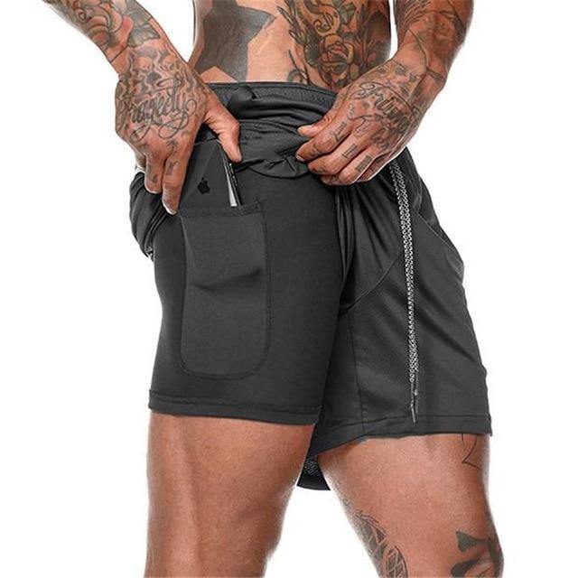 Men's Quick-Drying Gym Shorts  Fitness Running Shorts with Cell Phone Pocket - black