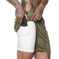 Men's Quick-Drying Gym Shorts  Fitness Running Shorts with Cell Phone Pocket - white