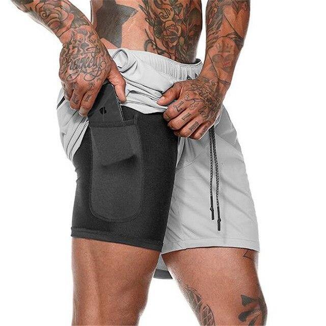 Men's Quick-Drying Gym Shorts  Fitness Running Shorts with Cell Phone Pocket Black