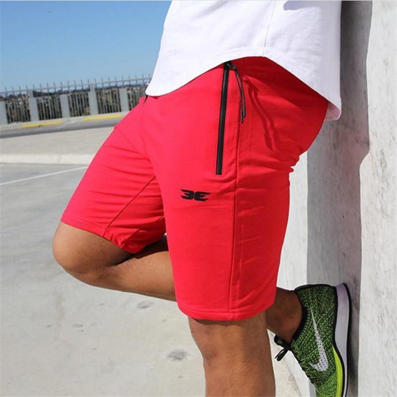 Men fitness Shorts Summer with Pocket Zipper- red